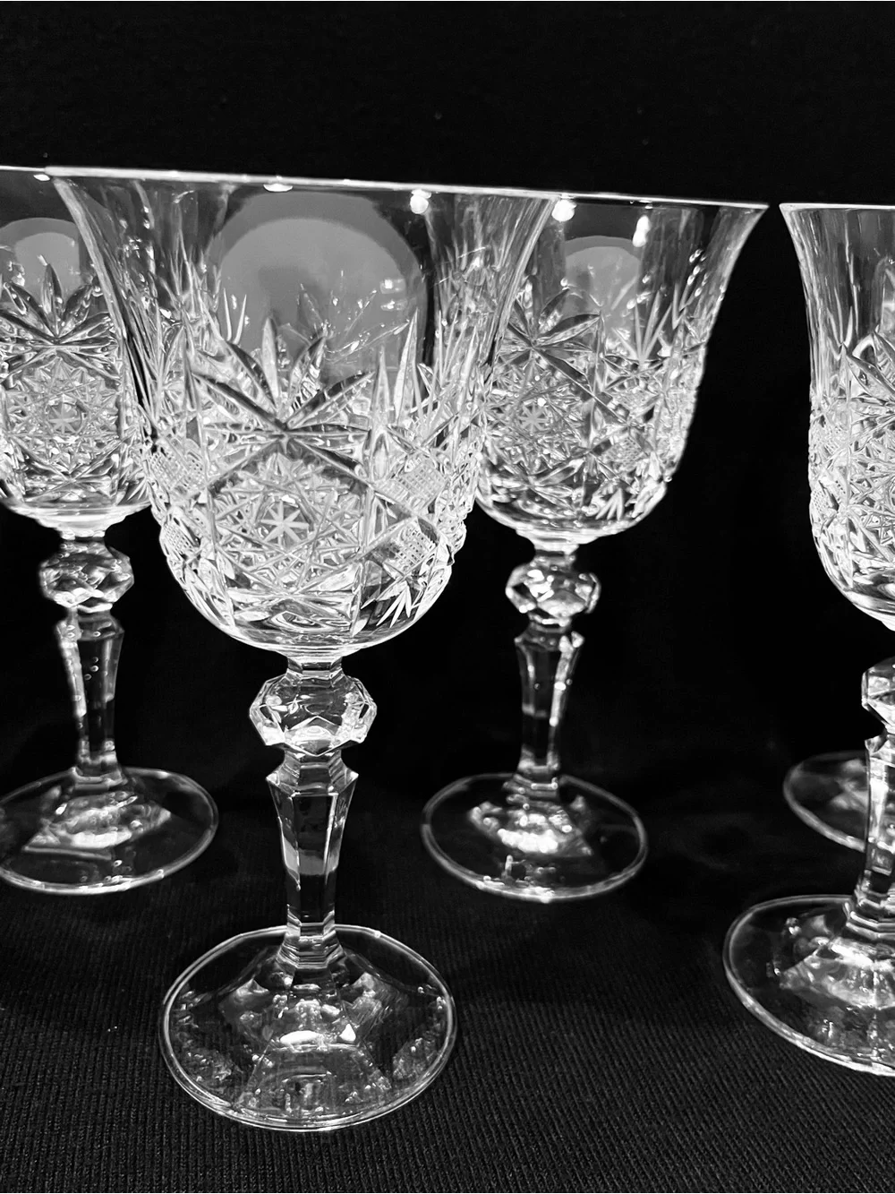 Vintage Bohemia Czech Crystal Water Goblets Set of 5 Cut Crystal 7-1/8”